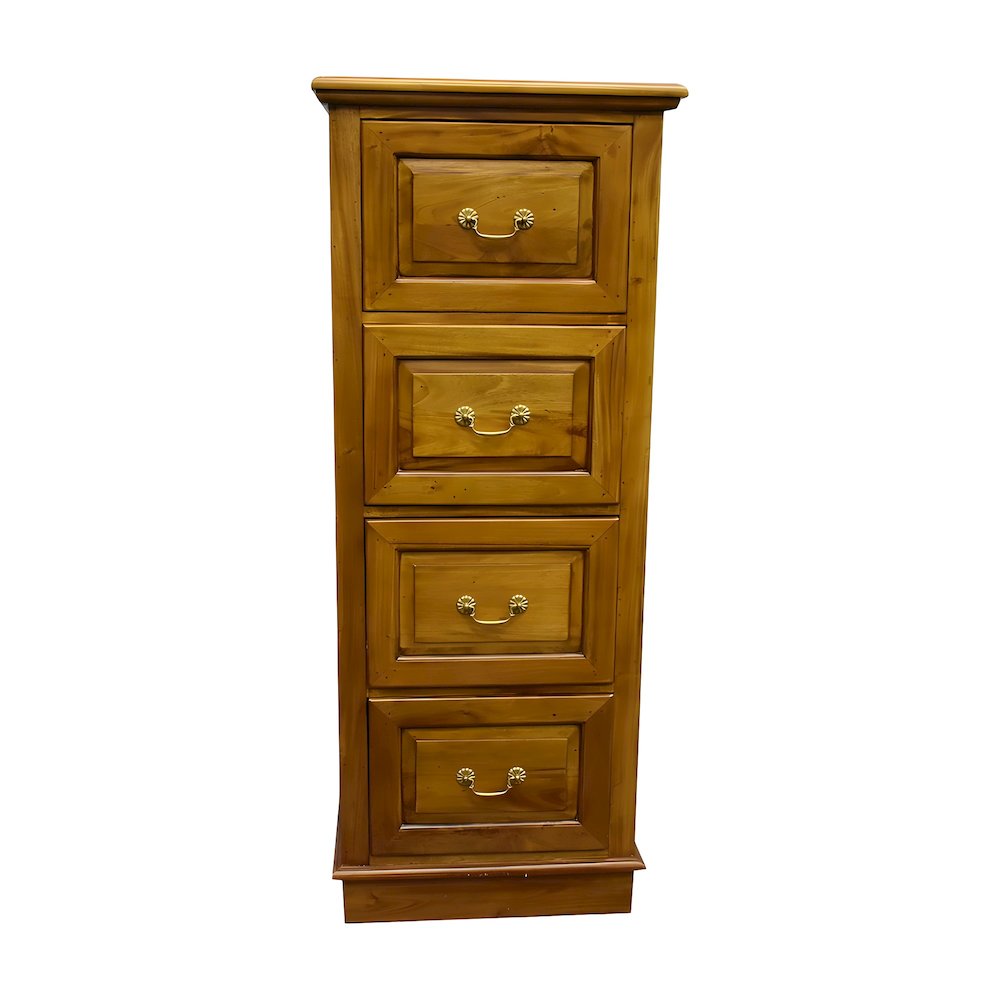 Solid Wood 4-Drawer File Cabinet with Lock for Home Office, Light Brown