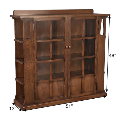 Solid Wood Mission Bookcase with Double Doors and Side Shelves, Walnut