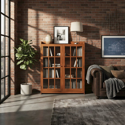 Solid Wood Mission Oak Barrister Bookcase with Doors, Michael's Cherry