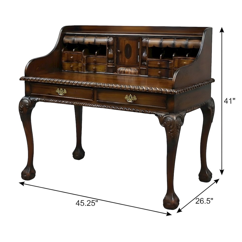 Solid Wood Secretary Desk with Drawers for Home Office, Brown