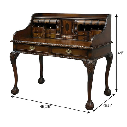 Solid Wood Secretary Desk with Drawers for Home Office, Brown