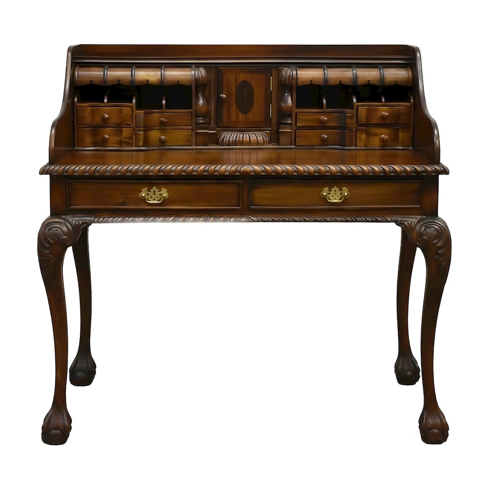 Solid Wood Secretary Desk with Drawers for Home Office, Brown