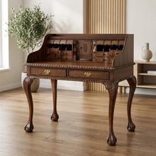 Solid Wood Secretary Desk with Drawers for Home Office, Brown