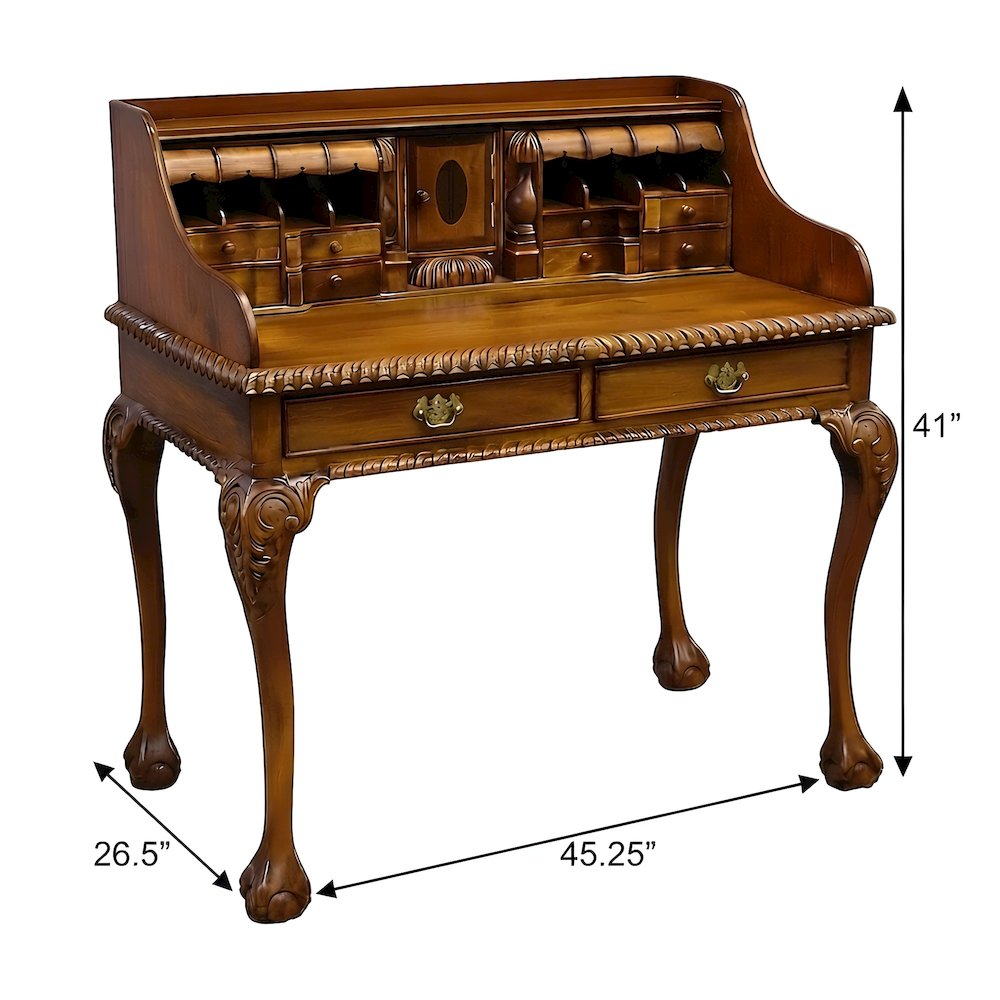 Solid Wood Secretary Writing Desk with Drawers, Home Office, Light Brown