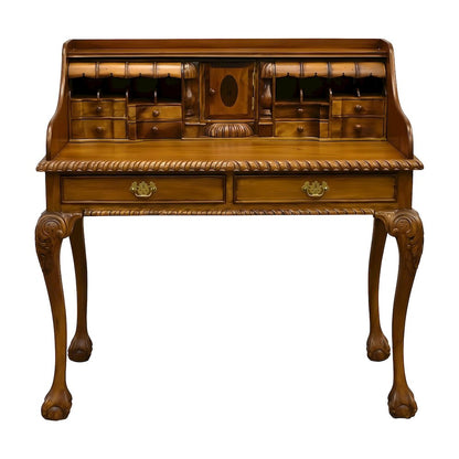 Solid Wood Secretary Writing Desk with Drawers, Home Office, Light Brown