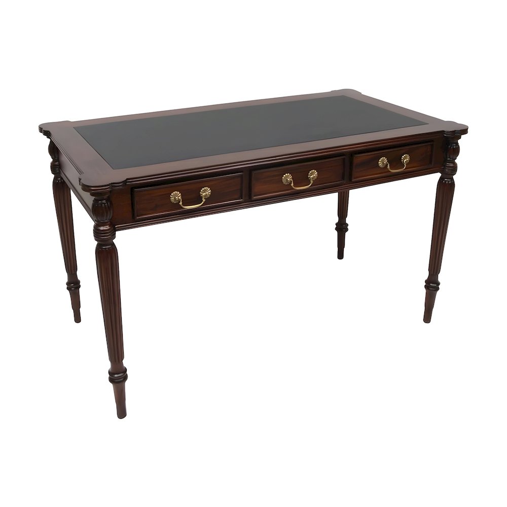 Solid Wood Writing Desk with Inlaid Leather Top, Mahogany Style, Brown