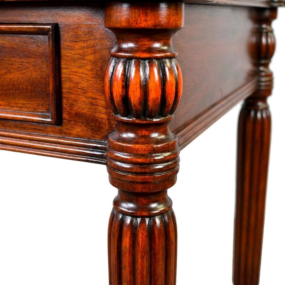 Solid Wood Writing Desk with Inlaid Leather Top, Mahogany Style, Brown