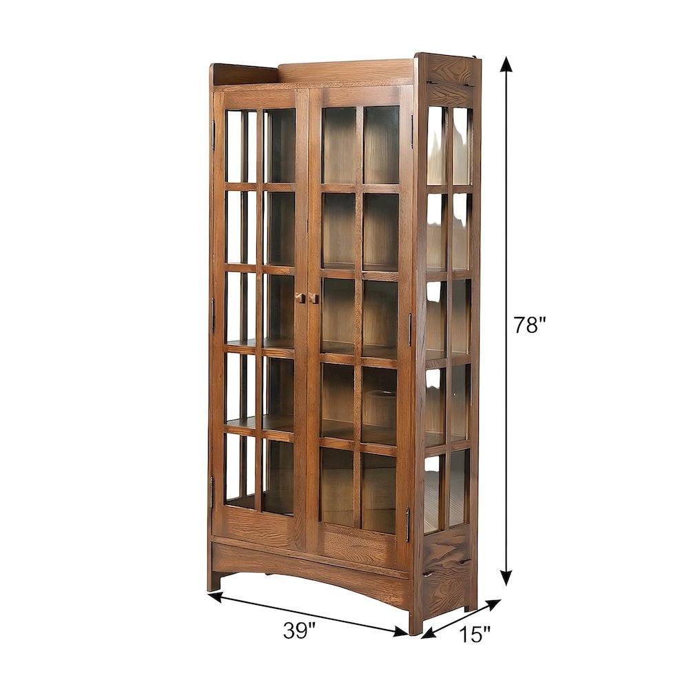 Solid Wood Mission Glass Display China Cabinet and Bookcase, Walnut