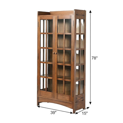Solid Wood Mission Glass Display China Cabinet and Bookcase, Walnut