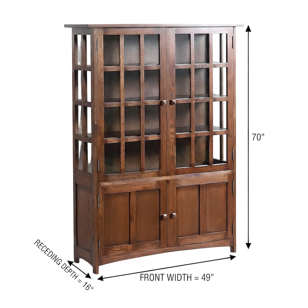 Solid Wood Mission China Cabinet with 4 Glass Doors, Hutch, Walnut