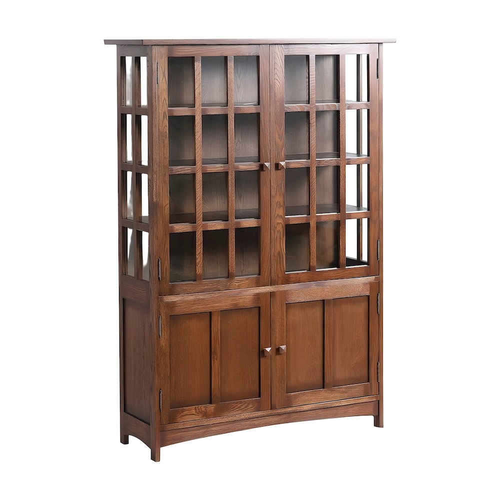 Solid Wood Mission China Cabinet with 4 Glass Doors, Hutch, Walnut