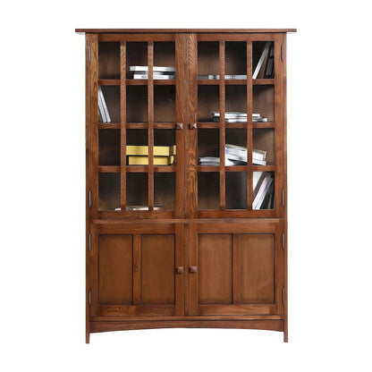 Solid Wood Mission China Cabinet with 4 Glass Doors, Hutch, Walnut