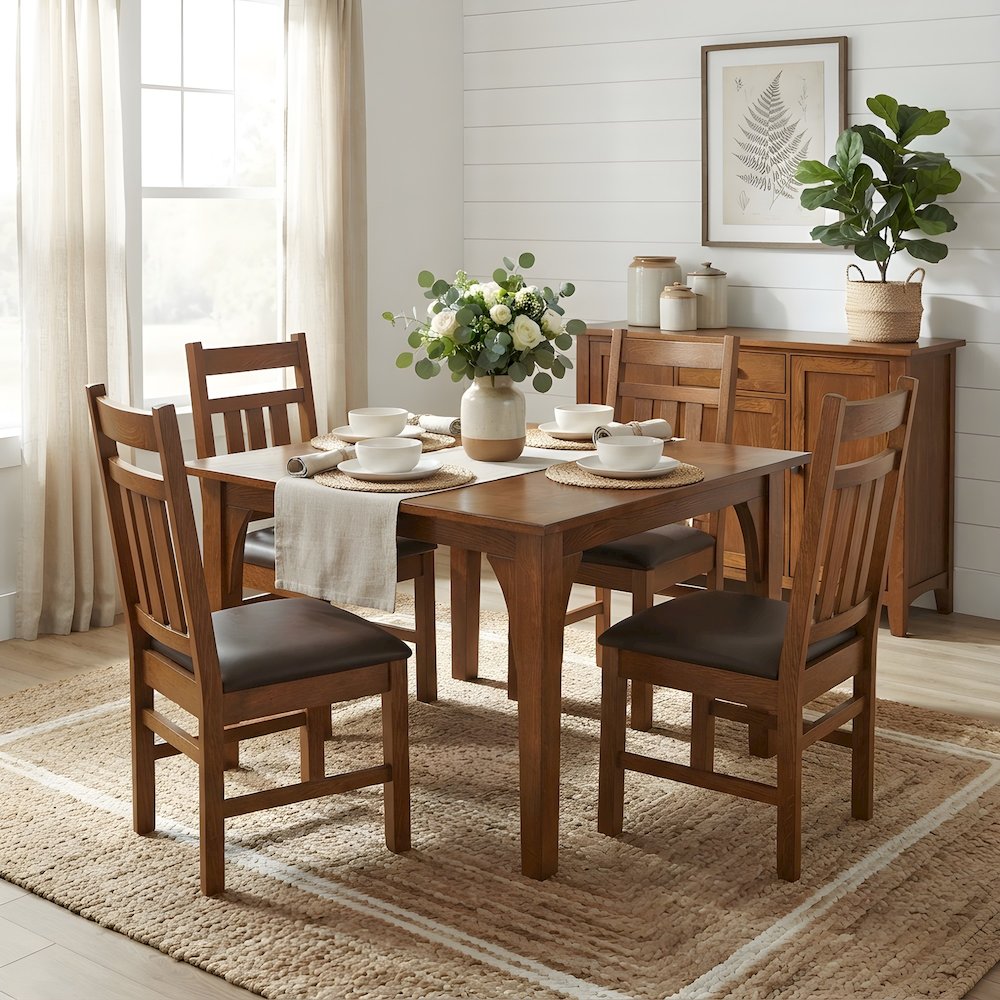 Solid Wood Mission Style Square Dining Table, Small Kitchen, Walnut