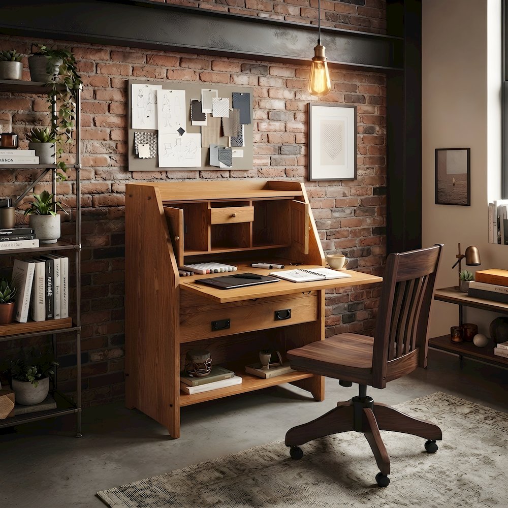 Solid Oak Mission Style Small Secretary Writing Desk, Michael's Cherry