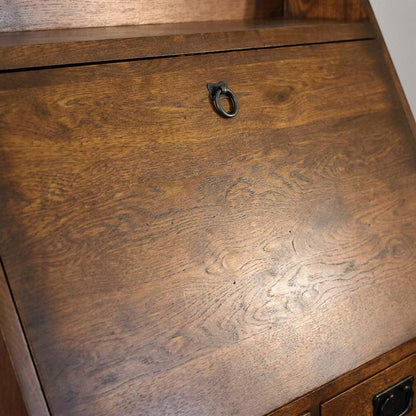 Solid Oak Mission Style Secretary Writing Desk with Storage and Drawers, Walnut