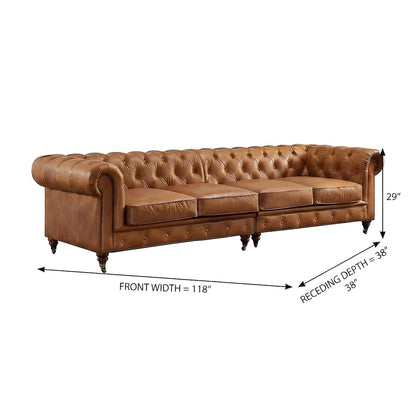 Leather Tufted Chesterfield Sofa with Solid Wood Legs, Light Brown