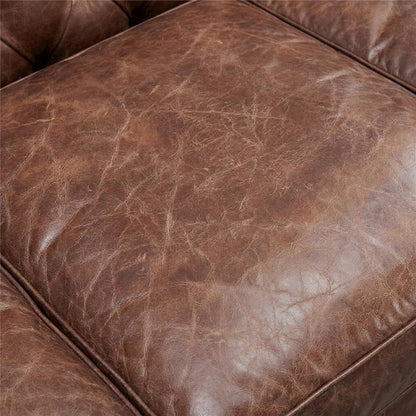 Leather Chesterfield Tufted Sofa with Solid Wood Frame, Bark Brown