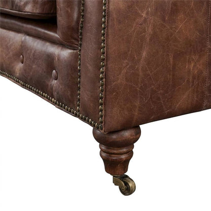 Leather Chesterfield Tufted Sofa with Solid Wood Frame, Bark Brown