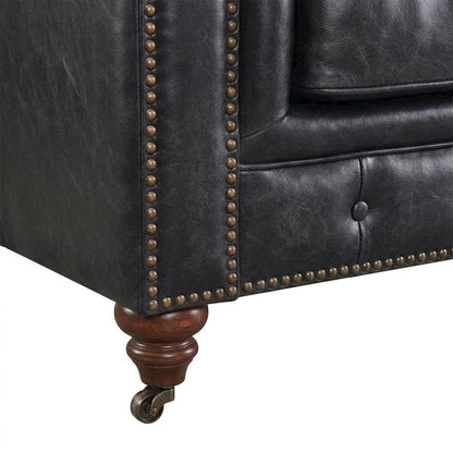 Leather-Upholstered Tufted Chesterfield Sofa with Sturdy Solid Wood Frame, Slate