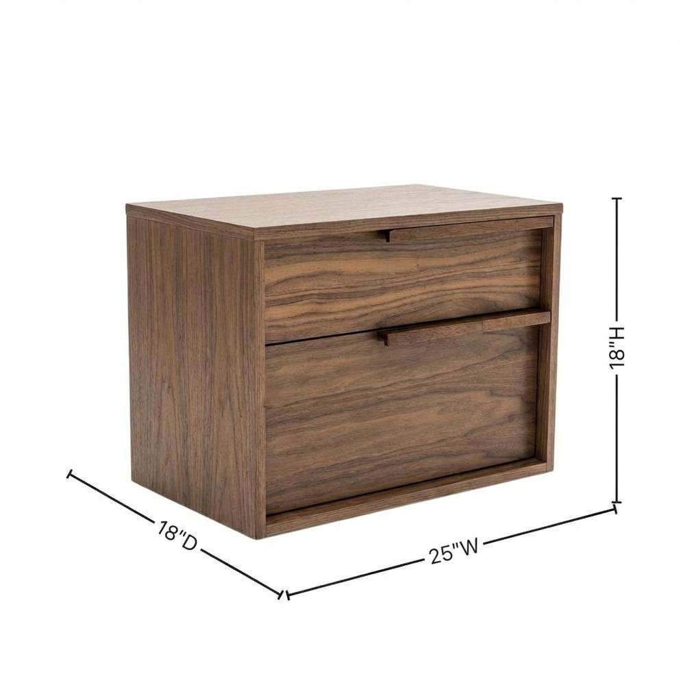 Modern Walnut Nightstand with Bottom Drawer and Storage Space