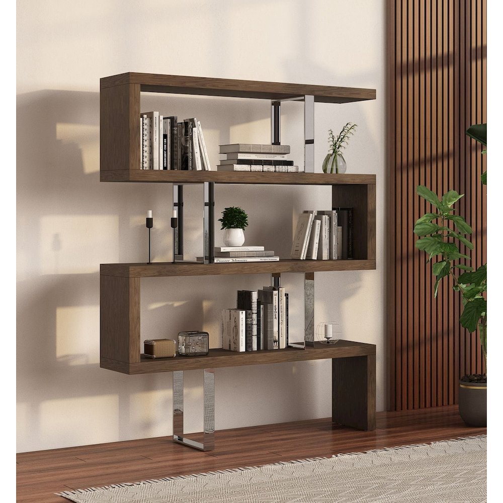 Maze Modern Walnut Bookcase