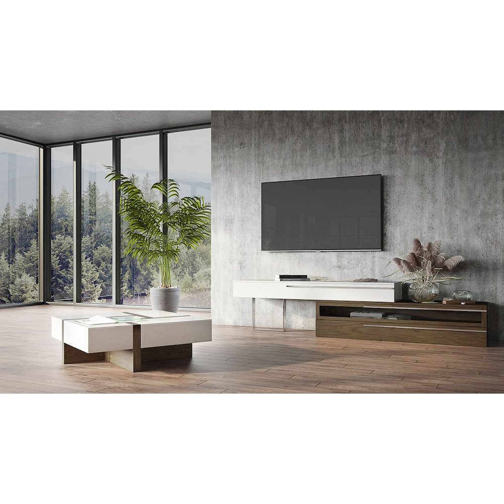 Modrest Makai Modern White & Walnut Square Coffee Table
