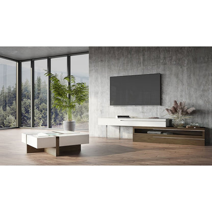Modrest Makai Modern White & Walnut Square Coffee Table