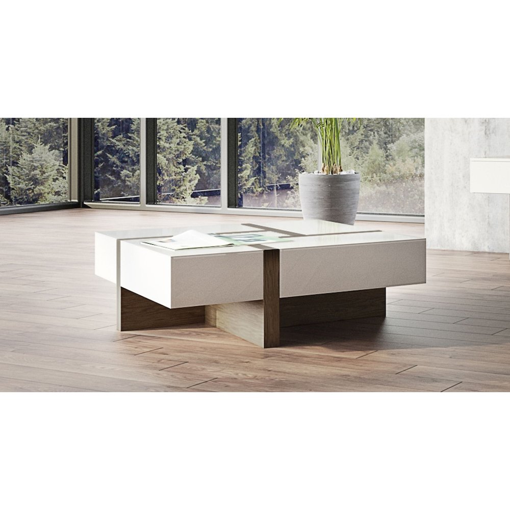Modrest Makai Modern White & Walnut Square Coffee Table