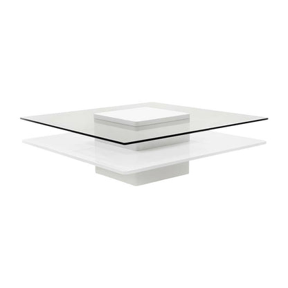 White Glass Coffee Table with MDF Base and Modern Design for Living Room