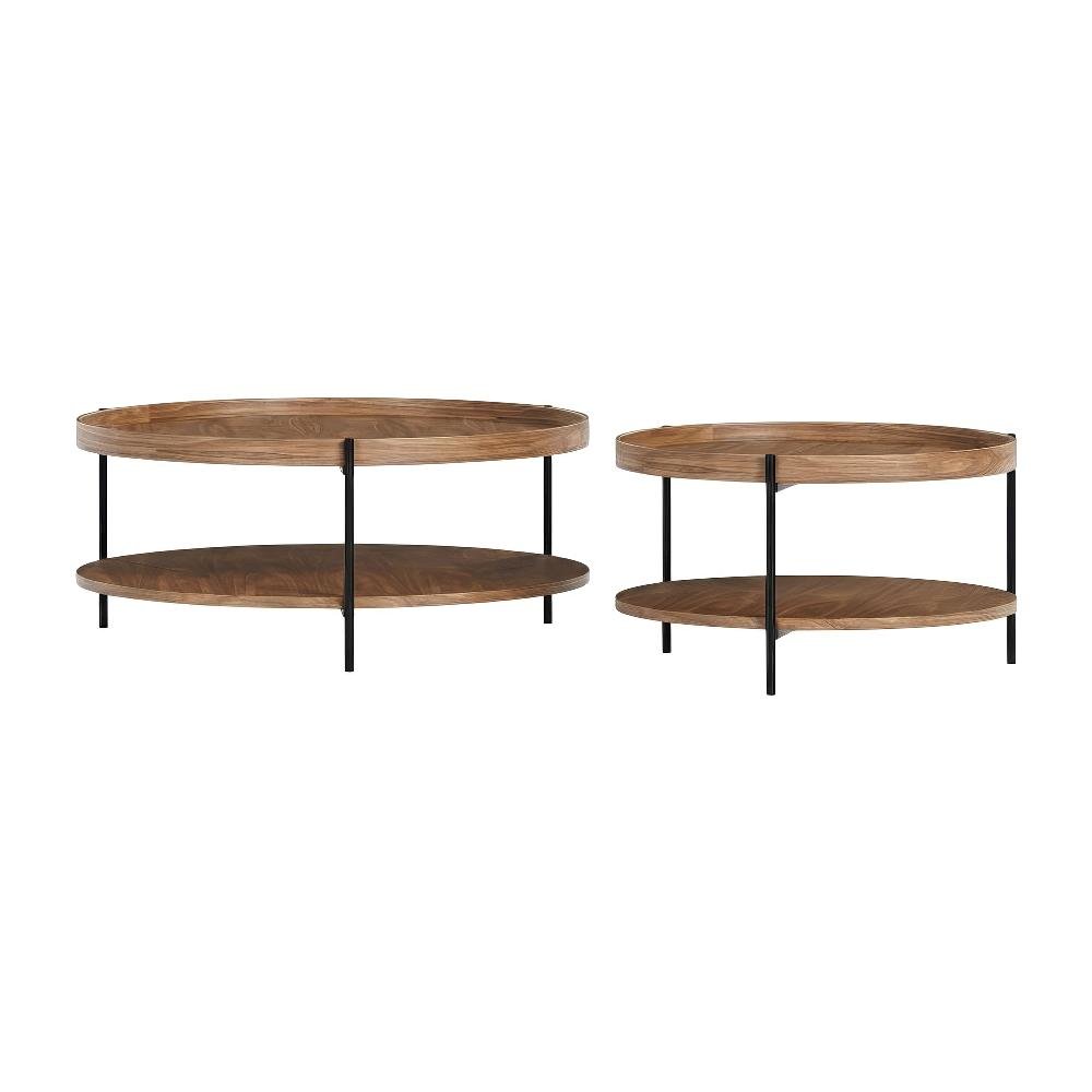 Veneer Round Coffee Table with Manufactured Wood and Metal Frame, Large