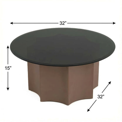 Black Round Coffee Table with Glass Top and MDF Base Durable Design