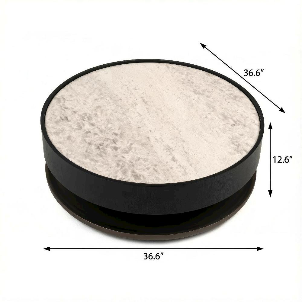 Black Ceramic Top Coffee Table with Manufactured Wood Base and Round Design