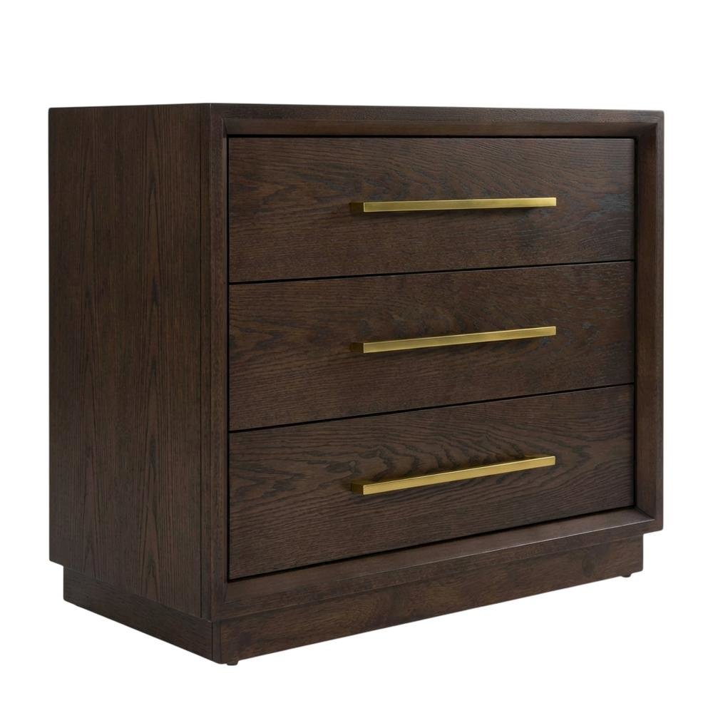 Contemporary Brown Oak and Gold Nightstand with Modern Design