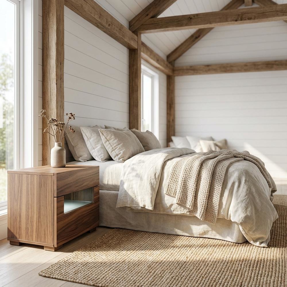 Walnut Nightstand with Contemporary Led Lighting for Bedroom