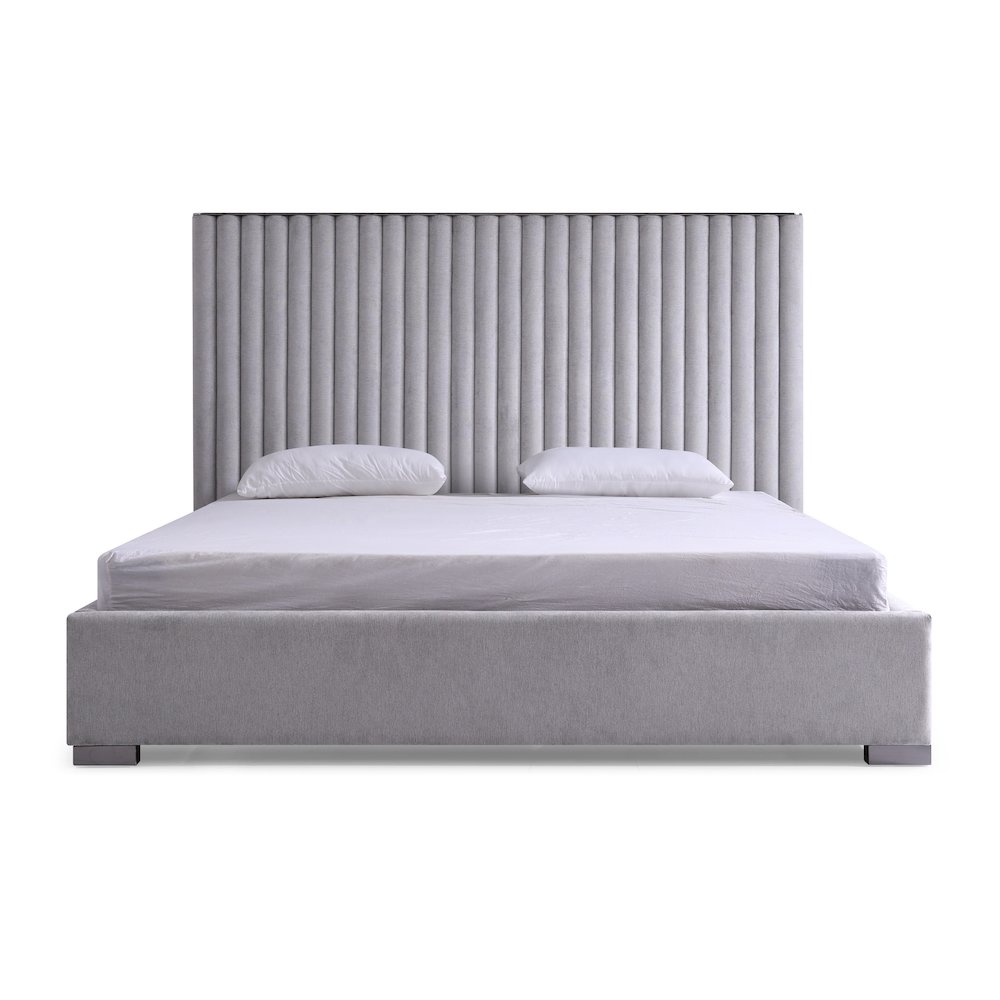 Modrest Splendor - Silver + Grey Velvet Upholstered King Platform Bed