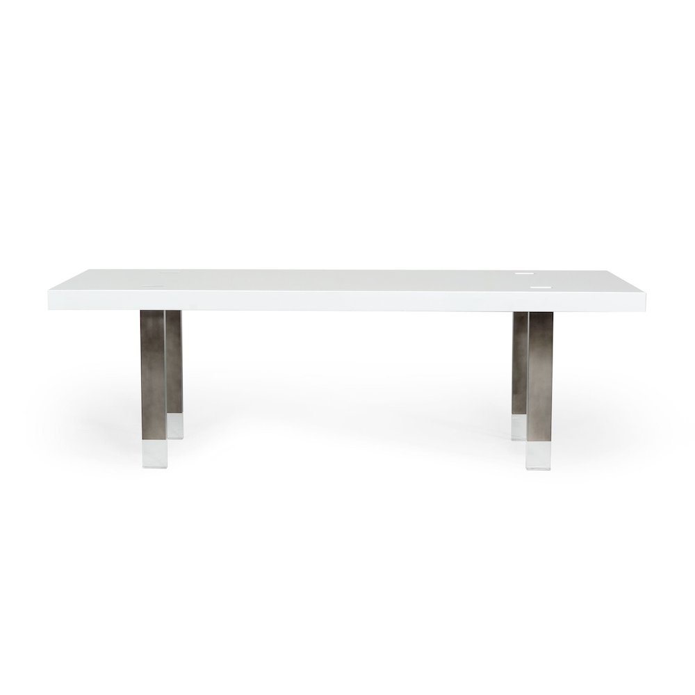 Modrest Lenny- Modern White High Gloss & Stainless Steel Gun Metal Dining Table