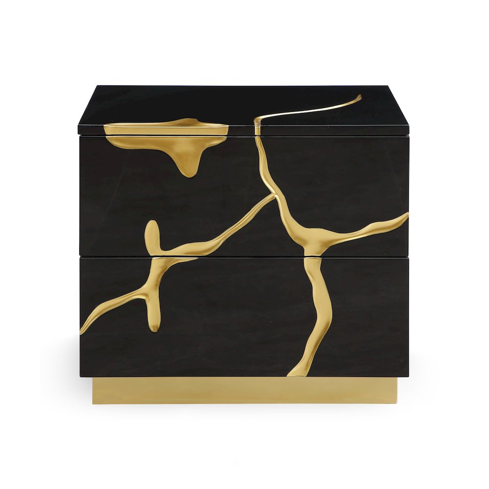 Modrest Aspen - Modern Wide Black and Gold Nightstand