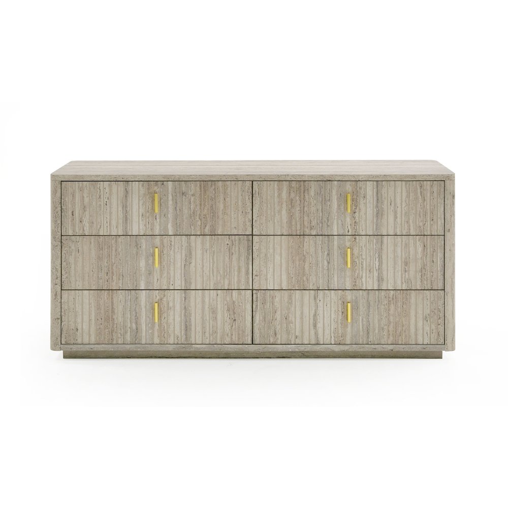 Nova Domus Roma - Modern Faux Travertine + Gold Dresser