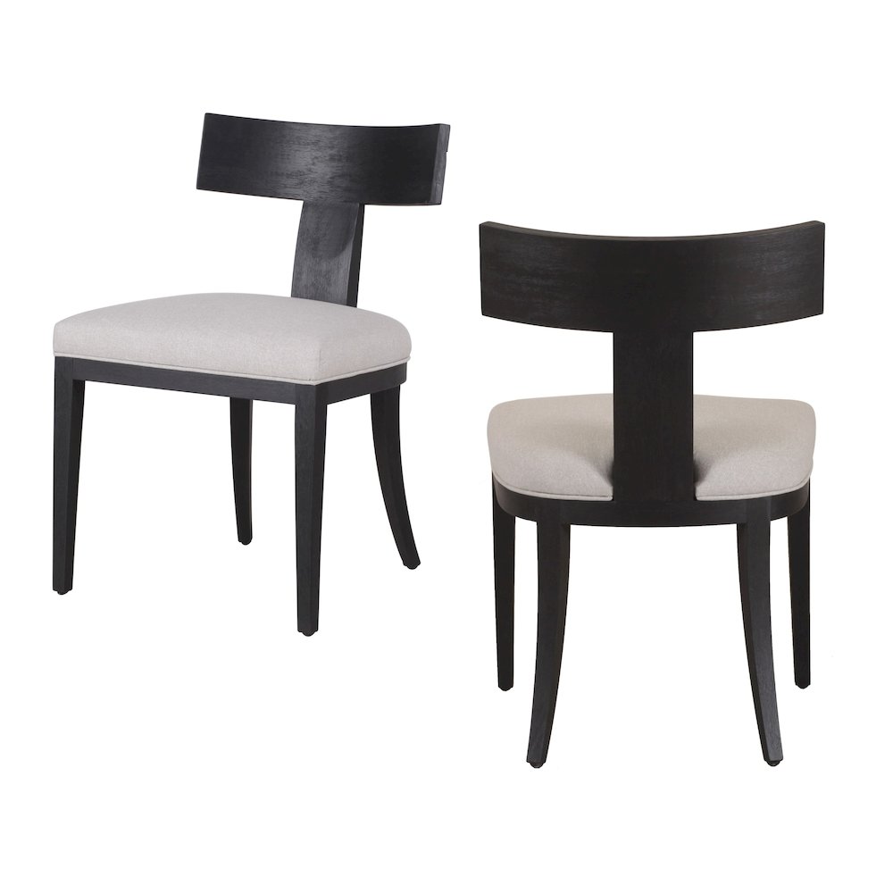 Mid-Century Modern Beige Linen + Black Walnut Dining Chair (Set of 2)