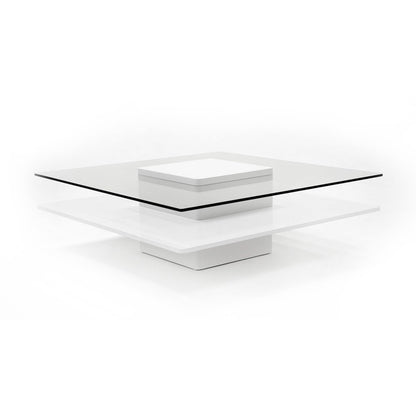 Modrest Clarion - Modern White & Clear Glass Coffee Table