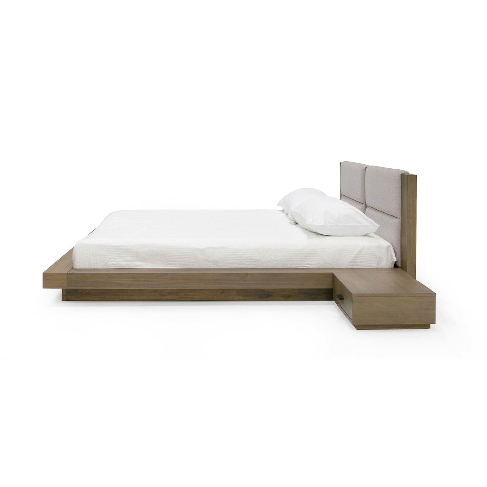 Eastern King Contemporary Walnut and Grey Bed with Two Nightstands