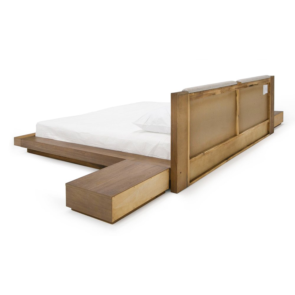 Eastern King Contemporary Walnut and Grey Bed with Two Nightstands