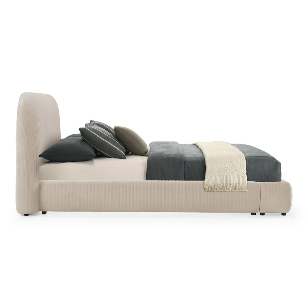 Eastern King Hortman - Modern Off-White Fabric Bed