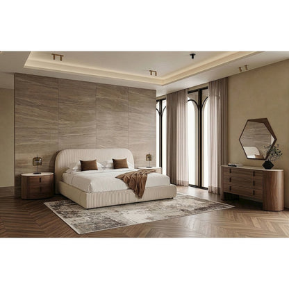 Queen Hortman - Modern Off-White Fabric Bed