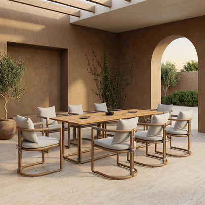 Malta - Outdoor Light Grey + Teak Dining Set