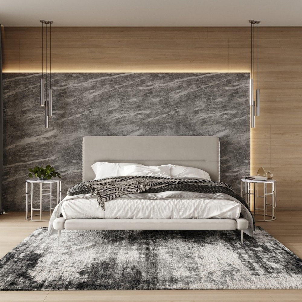 Modrest Bergeron - Eastern King Contemporary Cream Woven Fabric Bed