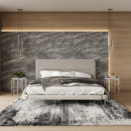Modrest Bergeron - Eastern King Contemporary Cream Woven Fabric Bed