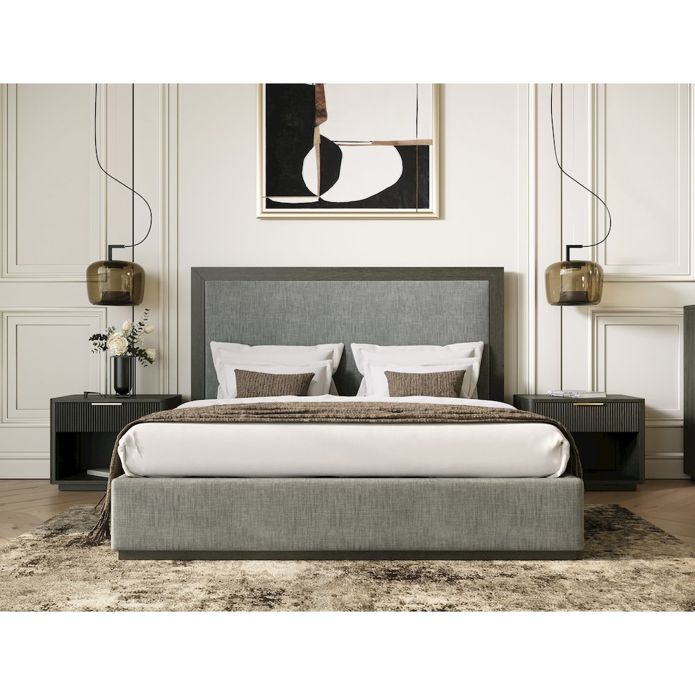 Nova Domus Santa Barbara - Eastern King Modern Grey Fabric and Grey Wash Bed