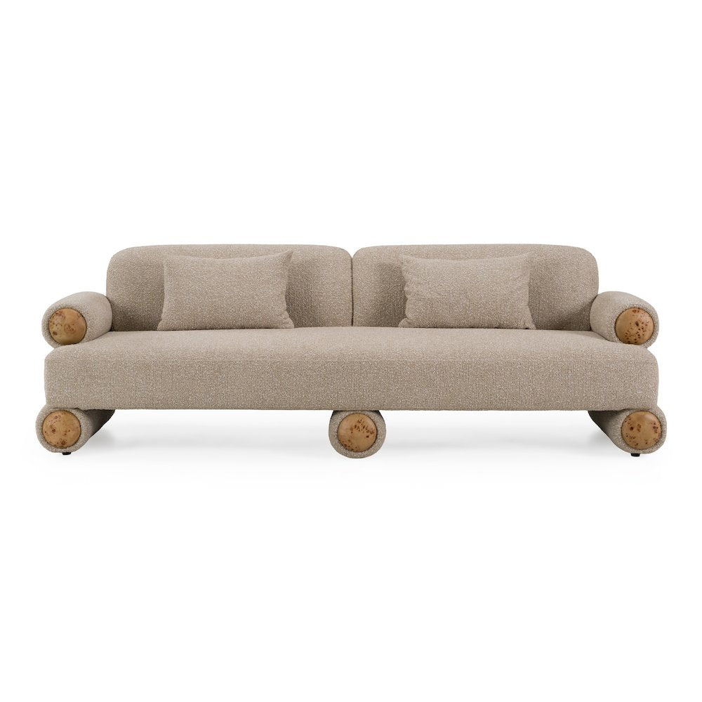 Odette - Modern Beige Fabric + White Burl Sofa