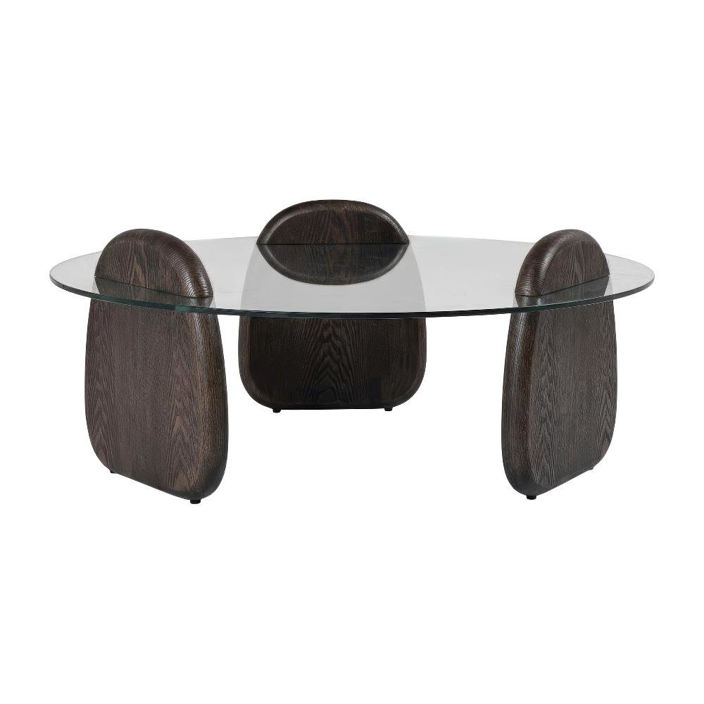 Brown Glass and Manufactured Wood Coffee Table with Dark Walnut Finish